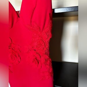 Red Mini Dress with Rose Details